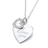 Sterling silver necklace with a cubic zirconia heart charm engraved with “I Love You” on a delicate chain.