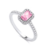 Sterling silver ring featuring simulated pink sapphire and cubic zirconia accents.