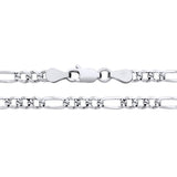 A 3.7mm sterling silver pavé Figaro chain necklace with a lobster clasp is shown on a white background.