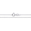 Silversmiths 1mm diamond cut sterling silver rolo chain necklace with spring ring clasp on a white background.