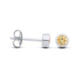 Silversmiths sterling silver stud earrings with simulated citrine, displayed from front and side views.