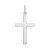 A small, minimalist sterling silver cross pendant by Silversmiths is displayed against a white background.