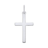 A small, minimalist sterling silver cross pendant by Silversmiths is displayed against a white background.