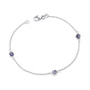 Sterling silver bracelet with three evil eye stations and a lobster clasp.