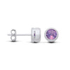 Silversmiths sterling silver stud earrings with natural amethyst stones, displayed from both front and side views.