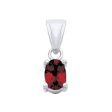 Sterling silver pendant with an oval-cut natural garnet gemstone secured in a four-prong setting by Silversmiths.