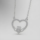 Sterling Silver Cubic Zirconia Claddagh Heart Necklace