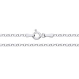 A close-up of a 2mm sterling silver diamond-cut belcher chain necklace with round links and a spring ring clasp.