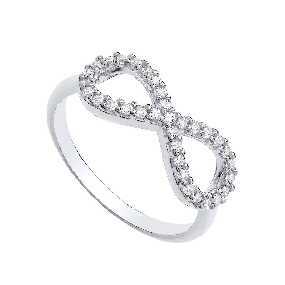Silversmiths sterling silver infinity ring with pavé-set cubic zirconia.