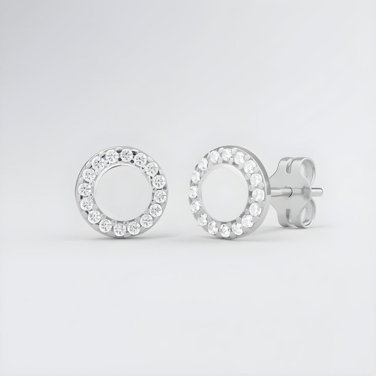 Silversmiths sterling silver cubic zirconia halo stud earrings displayed on a plain white background.