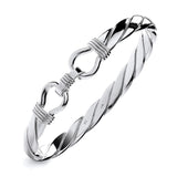 A Silversmiths sterling silver men’s hook bangle with a twisted cable design, displayed on a white background.
