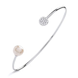 Sterling Silver Ladies Bangle With Pearl & Cubic Zirconia