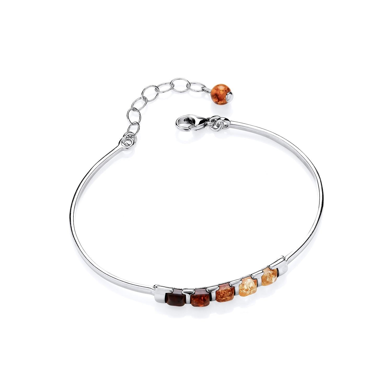 925 Sterling Silver Multi Colour Baltic Amber Slender Hook Bracelet