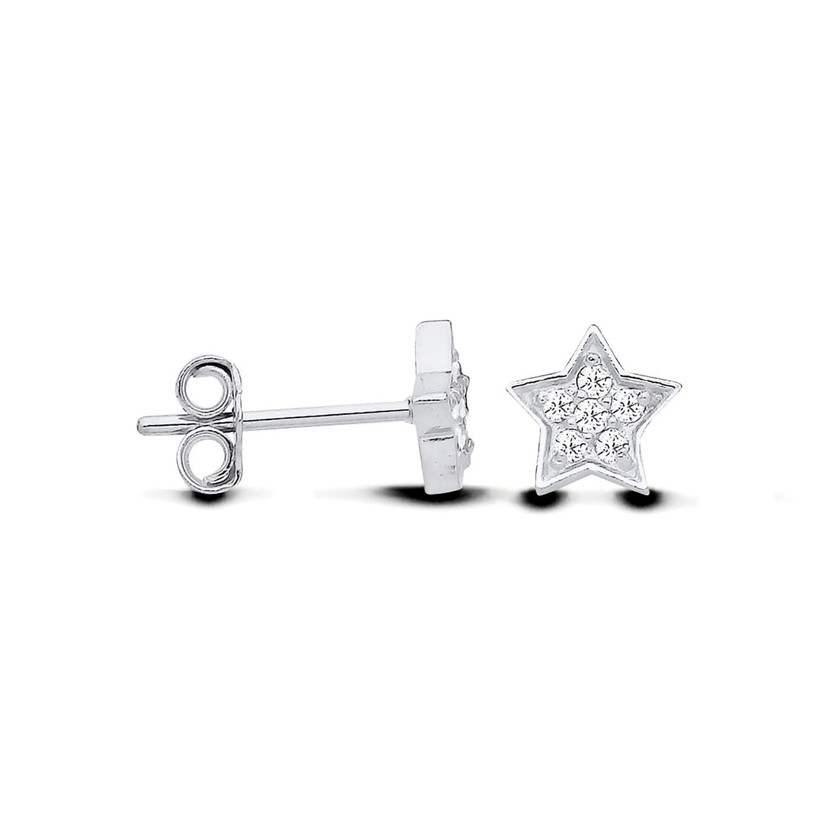 Sterling silver star stud earrings with pavé cubic zirconia accents by Silversmiths.