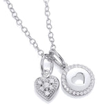 Sterling silver charm necklace featuring a cubic zirconia halo and heart cutout framed by crystal accents.