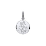 This 12mm sterling silver St Christopher pendant by Silversmiths has an engraved figure and a plain top loop.