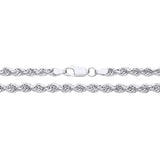 A 4.3mm sterling silver hollow rope chain necklace with a lobster clasp is shown on a white background.
