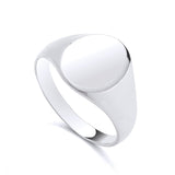 Sterling silver oval signet ring with a smooth face and a polished, plain band.