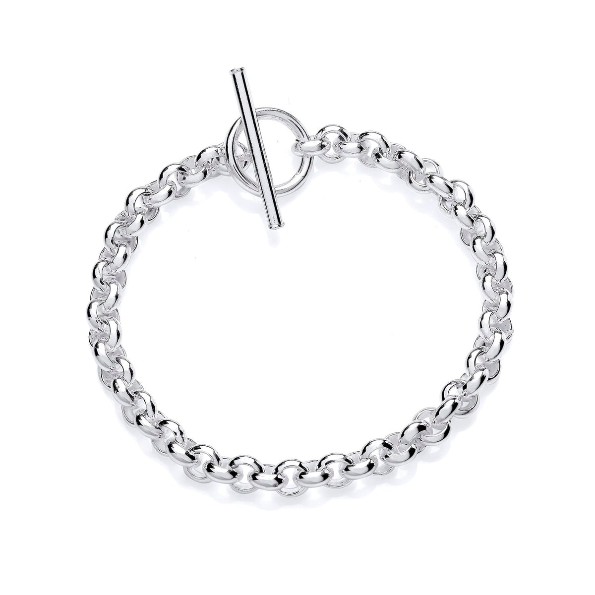 Sterling silver men’s 6.3mm T-bar belcher bracelet with heavyweight round links and a secure toggle clasp.