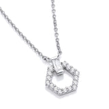 Sterling silver necklace with a cubic zirconia hexagon pendant on a slim cable chain.