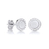 Silversmiths sterling silver stud earrings with cubic zirconia halo, shown against a white background.