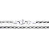 2mm sterling silver snake chain necklace with lobster clasp displayed on a white background.