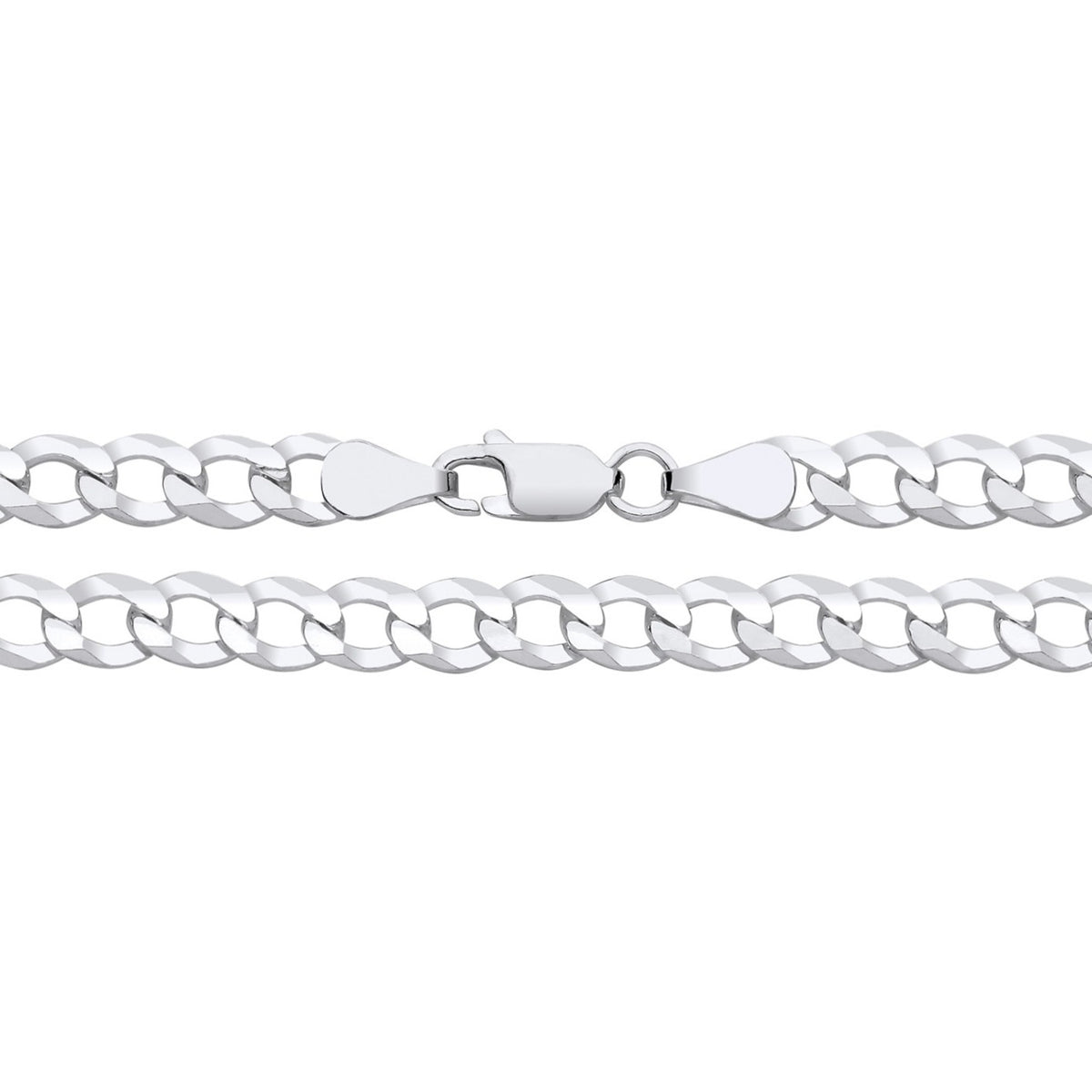 A 5.8mm sterling silver flat curb chain necklace with a lobster clasp is displayed on a white background.