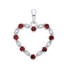 Silversmiths sterling silver open heart pendant with simulated ruby and clear CZ stones in red and clear tones.