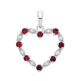 Silversmiths sterling silver open heart pendant with simulated ruby and clear CZ stones in red and clear tones.