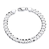 An 8mm men’s curb bracelet made of Sterling Silver by Silversmiths with a lobster clasp on a white background.