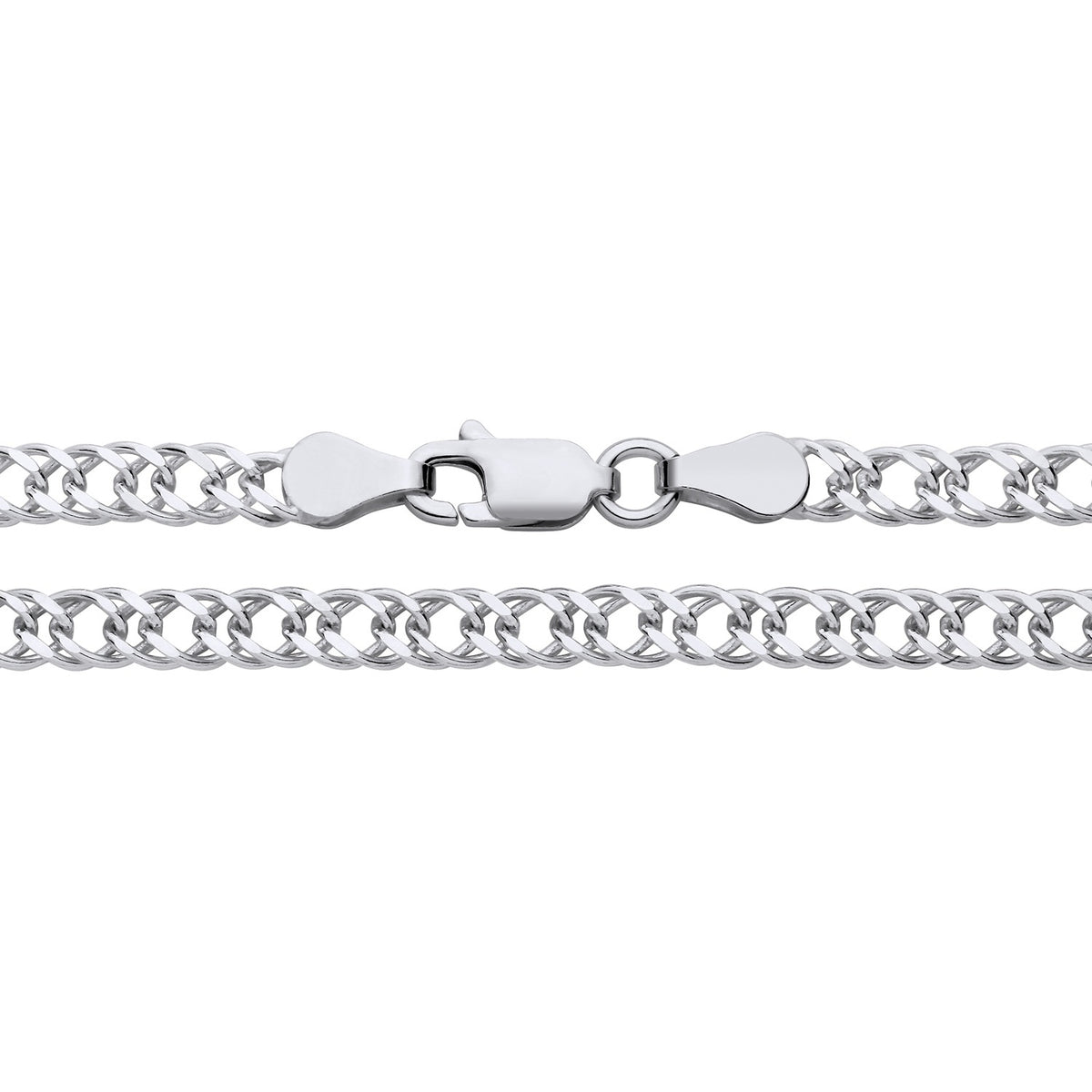 A 3.8mm sterling silver double curb chain necklace with lobster clasp shown close-up on a white background.