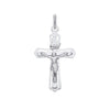 Sterling silver crucifix pendant features a framed design with Jesus figure and an “INRI” inscription at the top.
