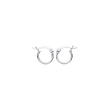 Silversmiths 10mm sterling silver hoop earrings with hinged clasps are displayed on a white background.