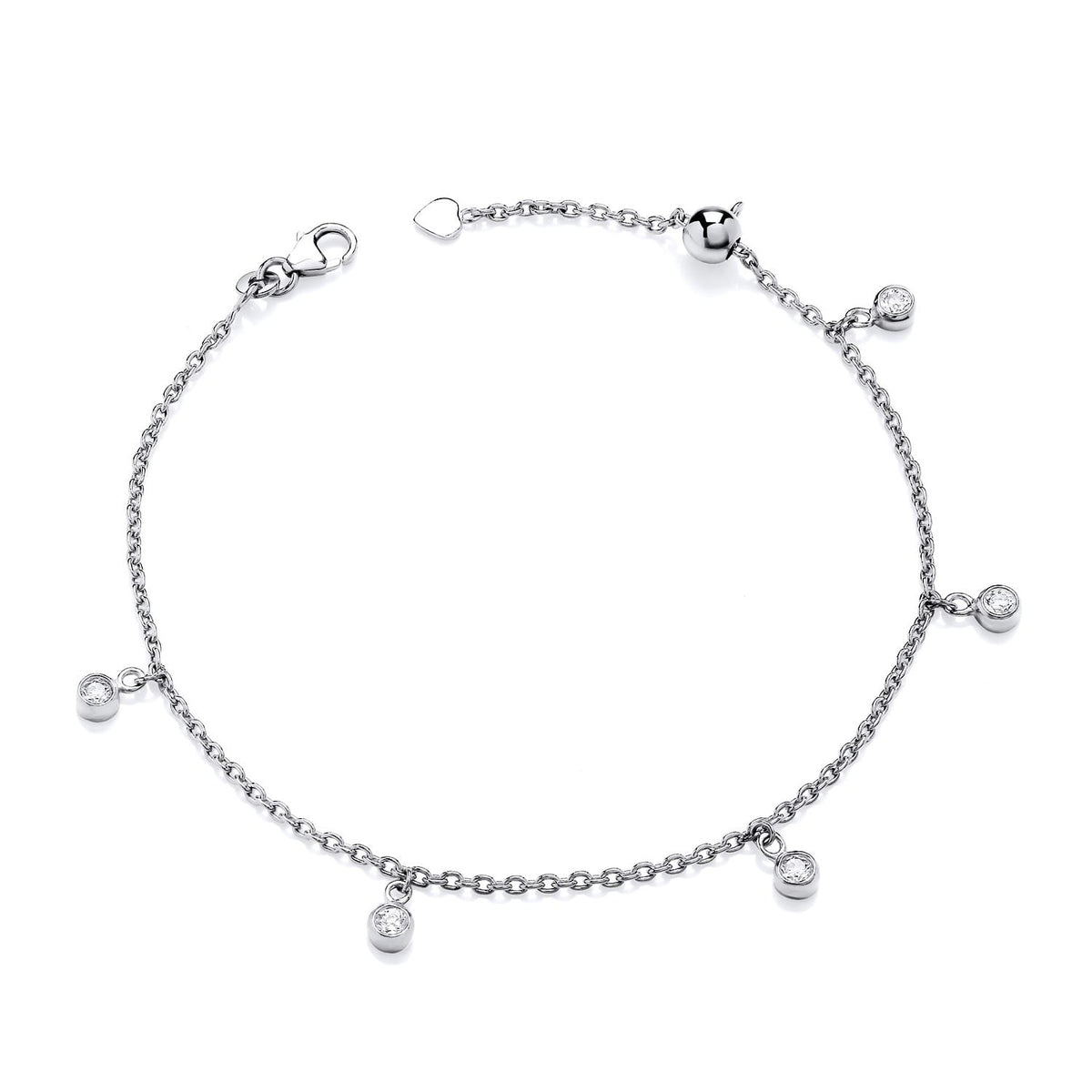 Sterling silver anklet with cubic zirconia drop charm by Silversmiths.