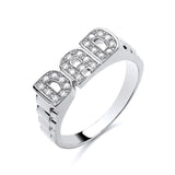 Silversmiths Men’s sterling silver ring with cubic zirconia spells DAD in bold letters and sparkling accents.