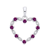 Sterling silver heart pendant with simulated amethyst and cubic zirconia, designed in an open heart shape.