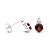 Silversmiths sterling silver Celtic stud earrings with simulated rubies, shown from front and side on white background.
