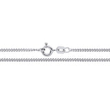 A Silversmiths 1.4mm sterling silver curb chain necklace with a round clasp is displayed on a white background.