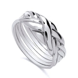 The Silversmiths Sterling Silver Puzzle Ring has interwoven bands and a polished finish, shown on a white background.