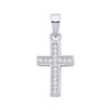 Silversmiths sterling silver cross pendant with a cubic zirconia center and framed edges on a white background.