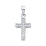 Silversmiths sterling silver cross pendant with a cubic zirconia center and framed edges on a white background.