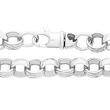 A 12.5mm sterling silver patterned Belcher chain necklace with a lobster clasp shown on a white background.