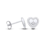 Sterling silver 8mm stud earrings with open heart shapes and starburst CZ details.