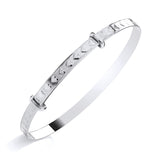 Sterling silver 4mm expanding bangle by Silversmiths, features a heart motif and is adjustable for fit.