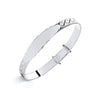 Sterling silver expanding baby bangle with a diamond cut ID plate, suitable for custom engraving.
