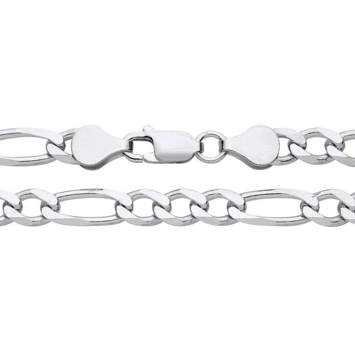 Sterling silver Figaro chain necklace by Silversmiths, 5.6mm wide with oval and round links and a lobster clasp.