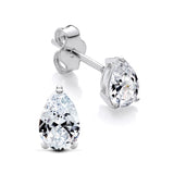 Sterling silver teardrop CZ studs, 6x4mm, set in prongs, displayed against a plain white background.