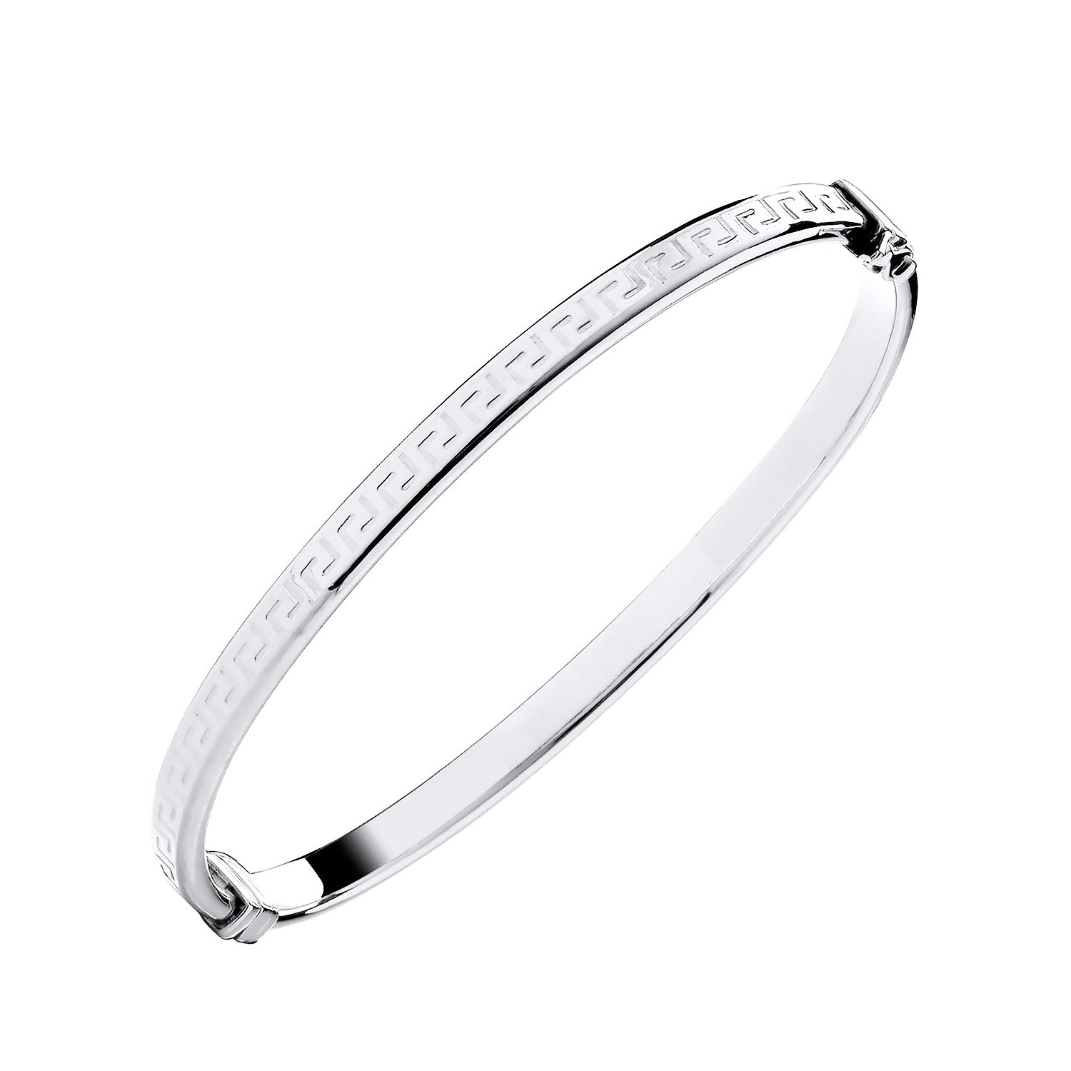 Sterling Silver Greek Key Hinged Bangle