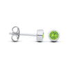 A pair of Silversmiths sterling silver stud earrings with simulated peridot, shown front and side on white background.