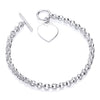 Sterling silver 5.2mm Belcher bracelet with heart charm and T-bar clasp, suitable for engraving.